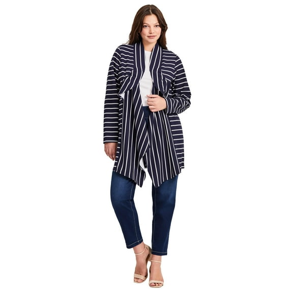 Avenue Women's Plus Size Striped Cascade Cardigan
