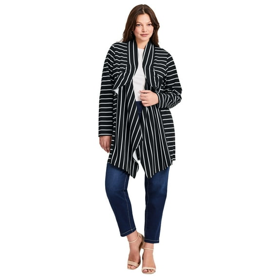 Avenue Women's Plus Size Striped Cascade Cardigan