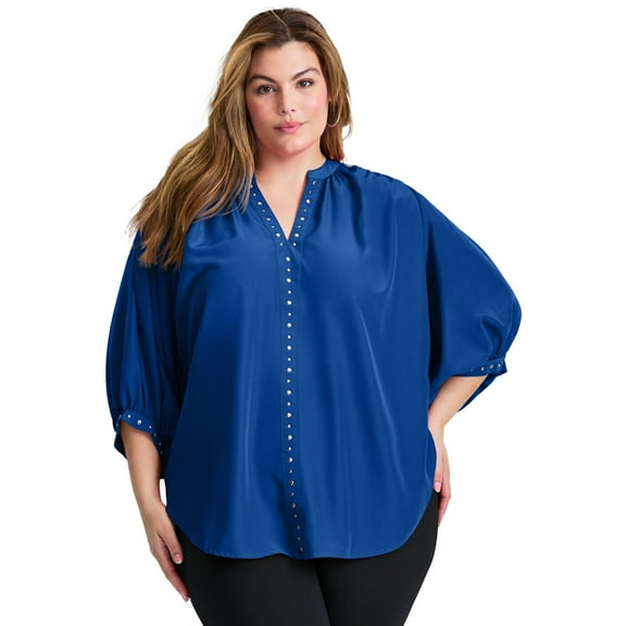 Avenue Women's Plus Size Studded Blouson Sleeve Blouse