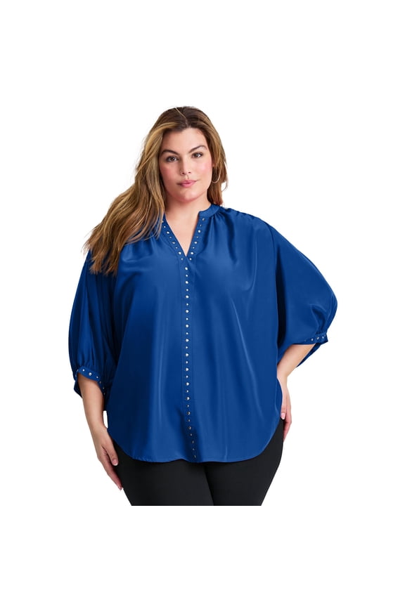 Women's Plus Size Studded Blouson Sleeve Blouse