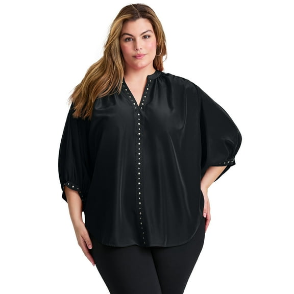 Avenue Women's Plus Size Studded Blouson Sleeve Blouse