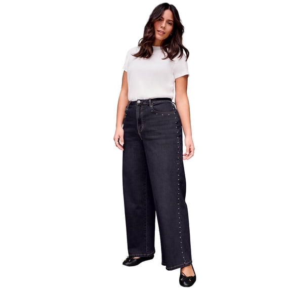 Avenue Women's Plus Size Studded Wide Leg Jean