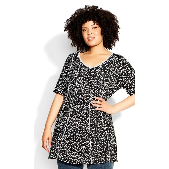 Avenue Women's Plus Size Swing Panel Print Tunic Top Short Sleeve V-Neckline Female