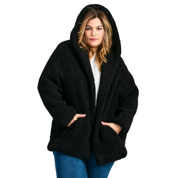 Avenue Women's Plus Size Teddy Hooded Jacket