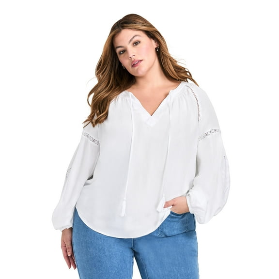 Avenue Women's Plus Size Embroidered Peasant Blouse