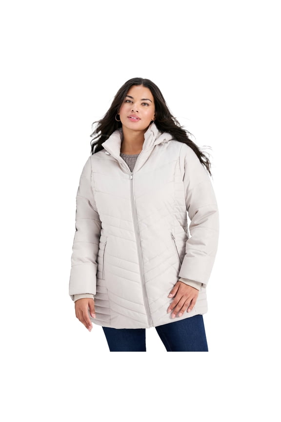 Women's Plus Size Triple Chevron Hooded Puffer Jacket
