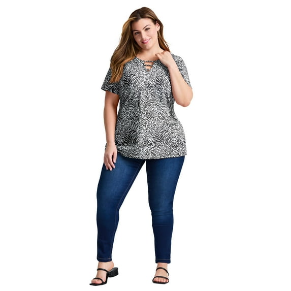 Avenue Women's Plus Size Triple Keyhole Short Sleeve Tee