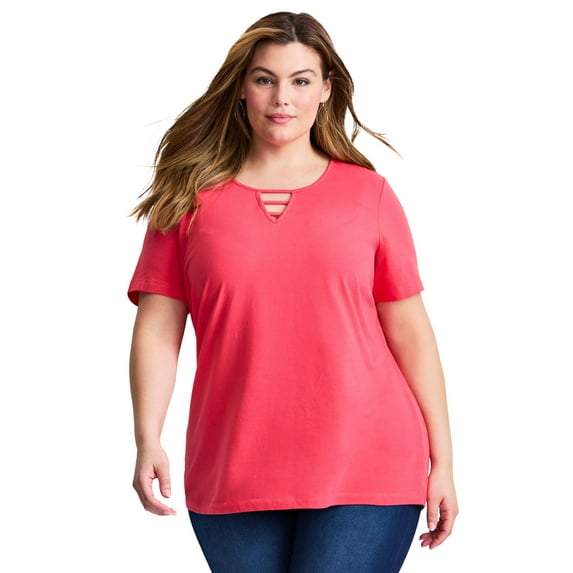 Avenue Women's Plus Size Triple Keyhole Short Sleeve Tee
