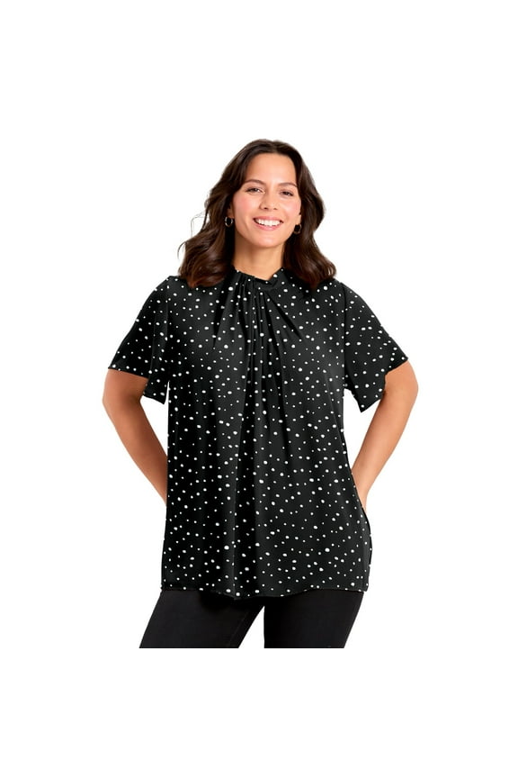 Women's Plus Size Twist Front Mockneck Flutter Sleeve Blouse