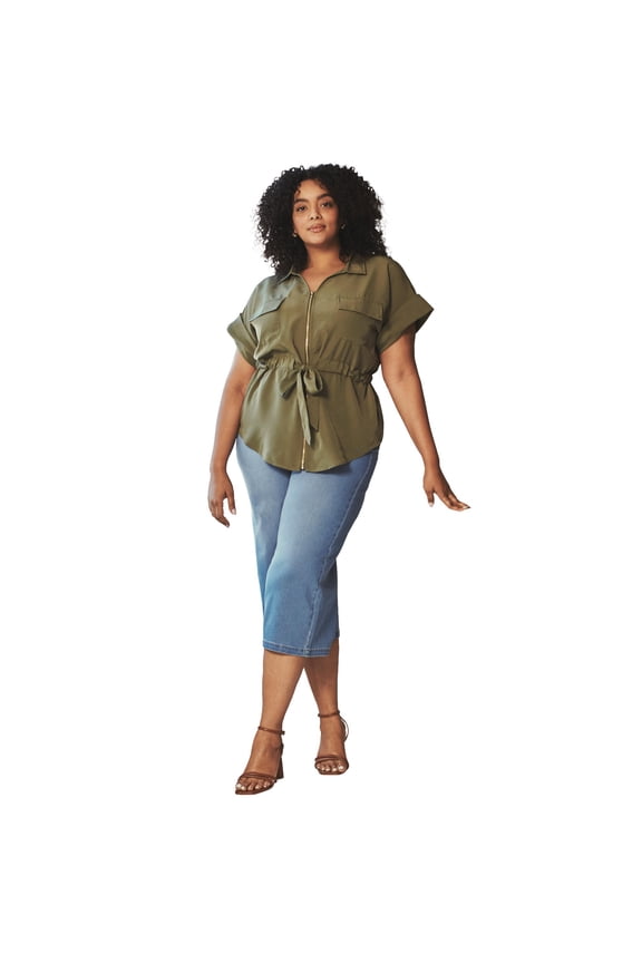 Women's Plus Size Utility Belted Blouse