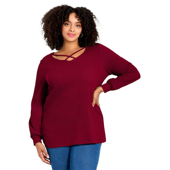 Avenue Women's Plus Size V-Neck Criss-Cross Top
