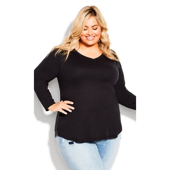 Plus Size V Neck Essential Long Sleeve T-Shirt Black 14W