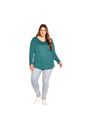 Women's Plus Size V-Neck Essential Long Sleeve Tee