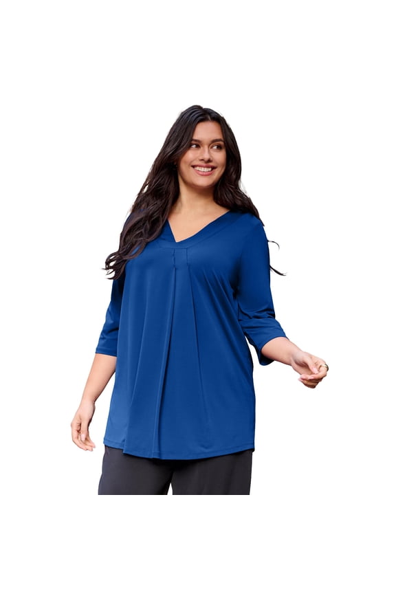 Women's Plus Size V Neck Pleat Front Tunic