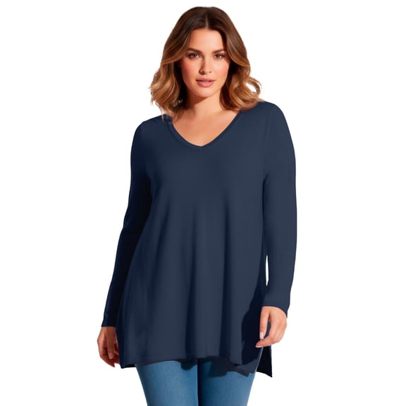 Avenue Women's Plus Size V-Neck Tunic Sweater