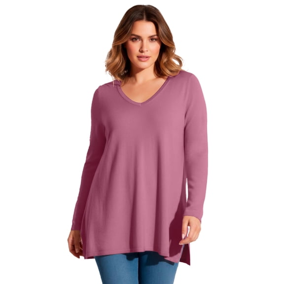 Avenue Women's Plus Size V-Neck Tunic Sweater