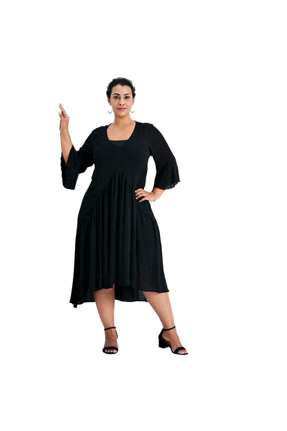 Women's Plus Size Vicki Textured Dobby Bell Sleeve Dress