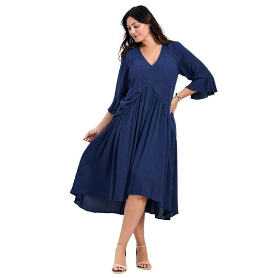 Avenue Women's Plus Size Vicki Textured Dobby Bell Sleeve Dress