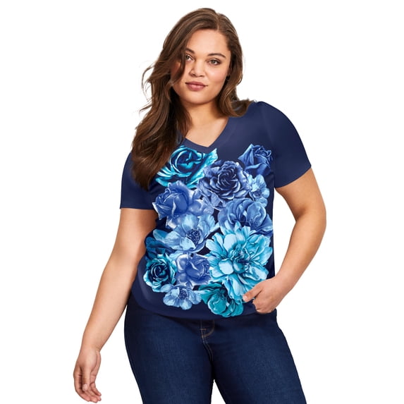 Avenue Women's Plus Size V-Neck Short Sleeve Graphic Tee