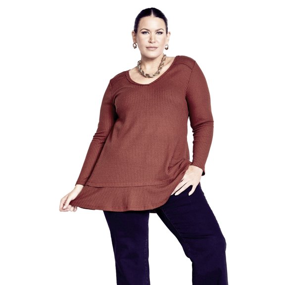 Avenue Women's Plus Size Waffle Ruffle Tunic