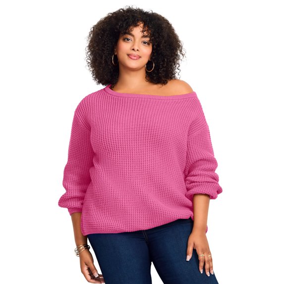 Avenue Women's Plus Size Waffle Stitch Pullover Sweater