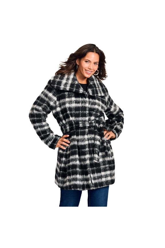 Women's Plus Size Wing Collar Belted Coat