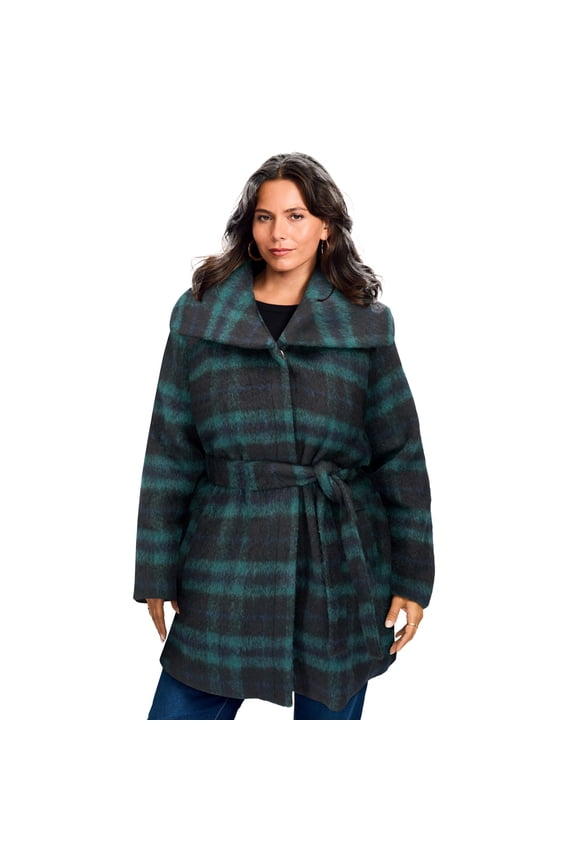 Women's Plus Size Wing Collar Belted Coat