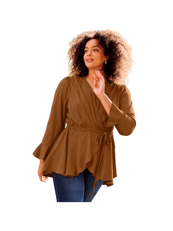 Women's Plus Size Wrap Peplum Top
