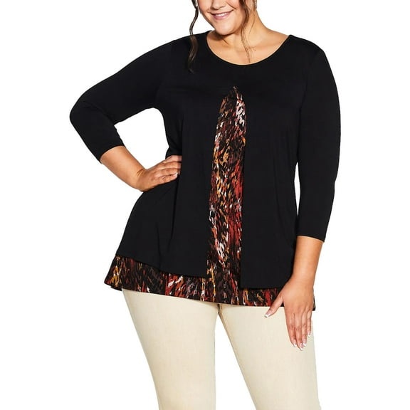 Avenue Womens Plus Layered Printed Tunic Top