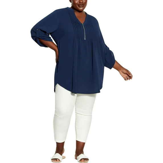 Avenue Womens Plus Piperly Plain Pintuck Chiffon Tunic Top