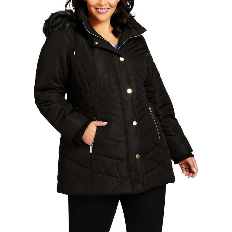 Avenue Plus Wave Quilted Cold Weather Puffer Jacket Black