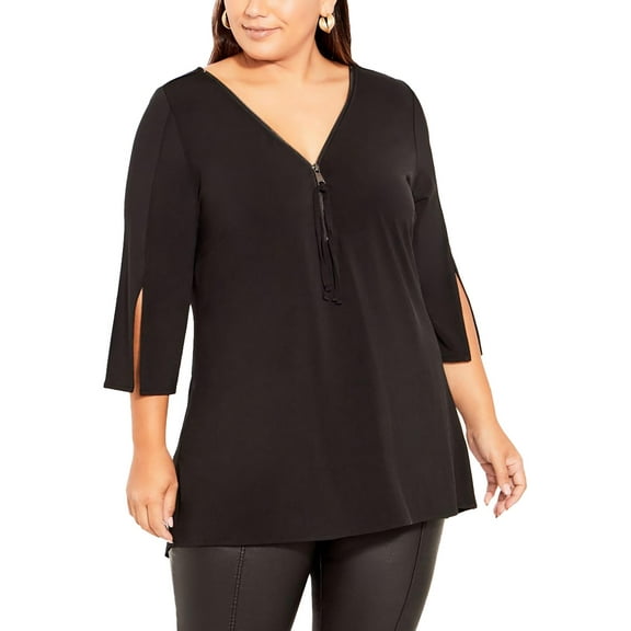Avenue Womens Plus Zipper Split Sleeve Tunic Top