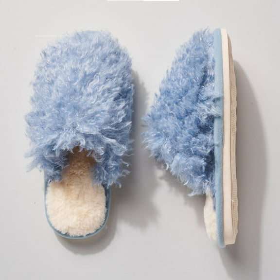 Avenue Zoe Women's Solid Slip-on Cozy Fuzzy Slippers (Blue, Small(S))