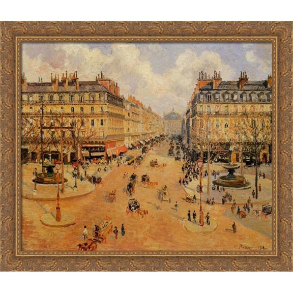Avenue de l'Opera Morning Sunshine 34x28 Large Gold Ornate Wood Framed Canvas Art by Camille Pissarro