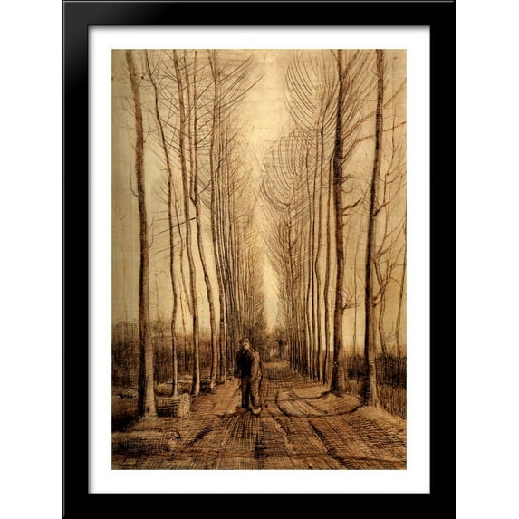 Avenue of Poplars 28x38 Large Black Wood Framed Print Art by Vincent van Gogh