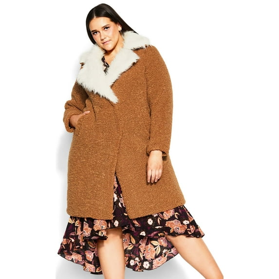 Aveology Women's Plus Size Teddy Faux Fur Fully Lined Jacket