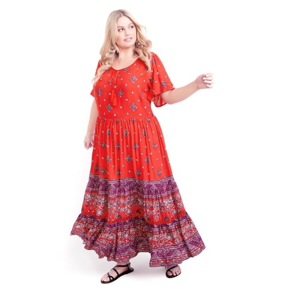 Aveology Women's Plus Size Zariah Soft Woven Maxi Dress - Crimson