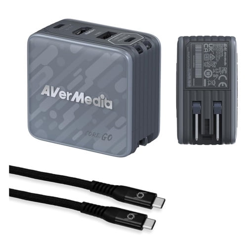 AverMedia GC313BLACK Core Go Portable Charger Steam Deck Dock Fast Charging USB C Hub, Compatible w/ iPhone, iPad, Laptop, PC Gaming - BLACK