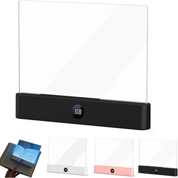 Avera Booklight, Book Light Page, Book Lights Clear Page, Rechargeable Clear LED Flat Reading Lights with 3 Colors & Timer, Dimmable Panel Plate Lamp (Black)