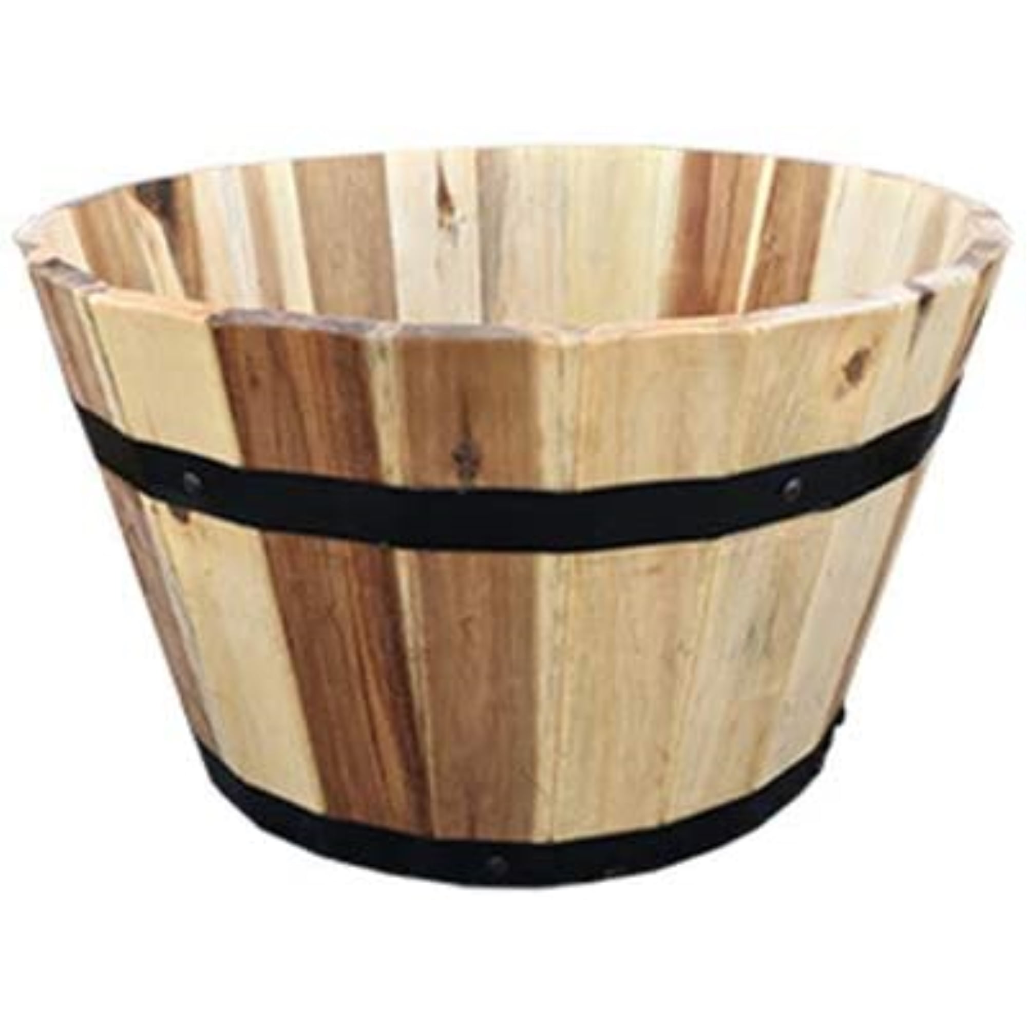 Avera Natural Wood Round Barrel Planter, 16" x 9.5"