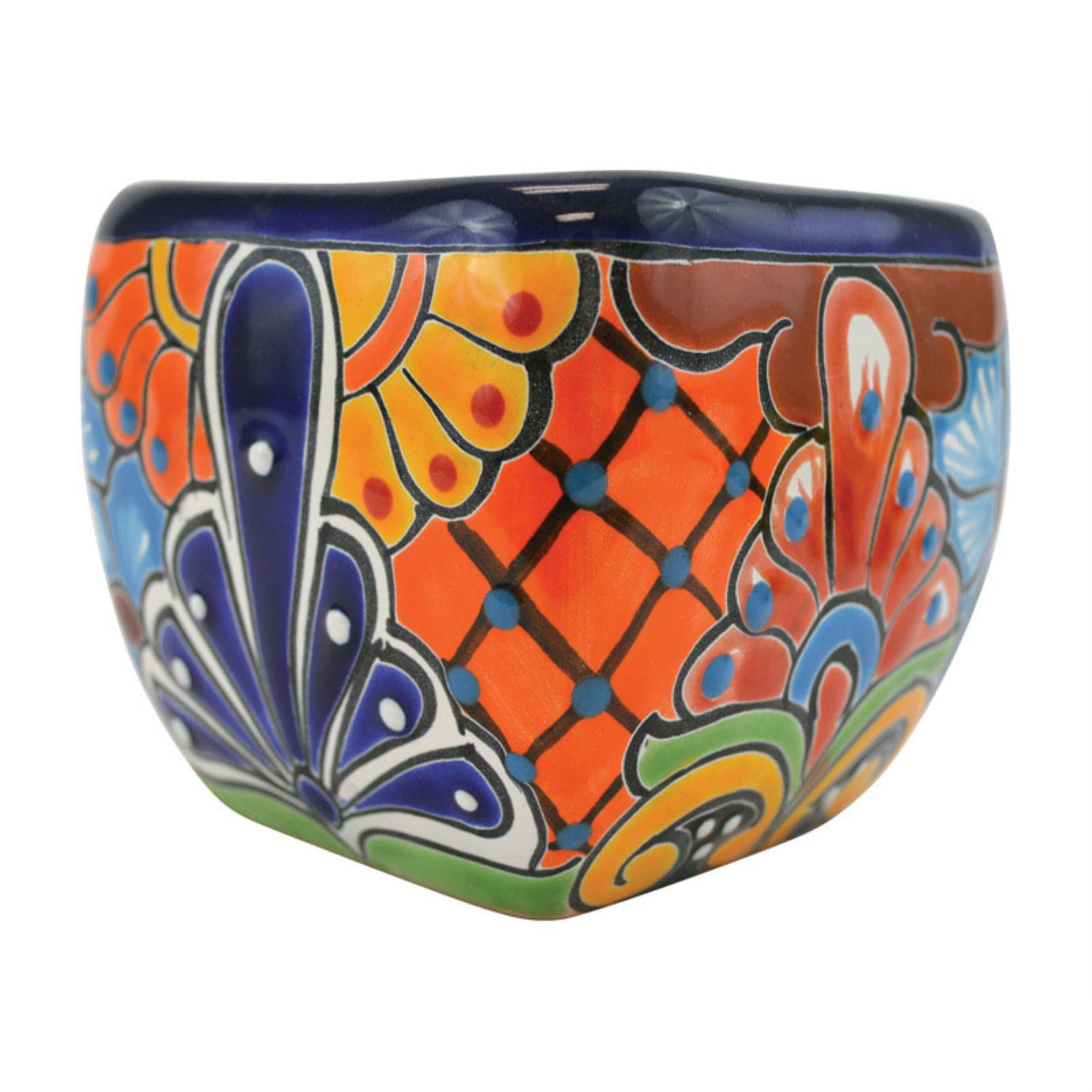 Talavera Multicolor Ceramic Square Bubble Planter, 5-inch