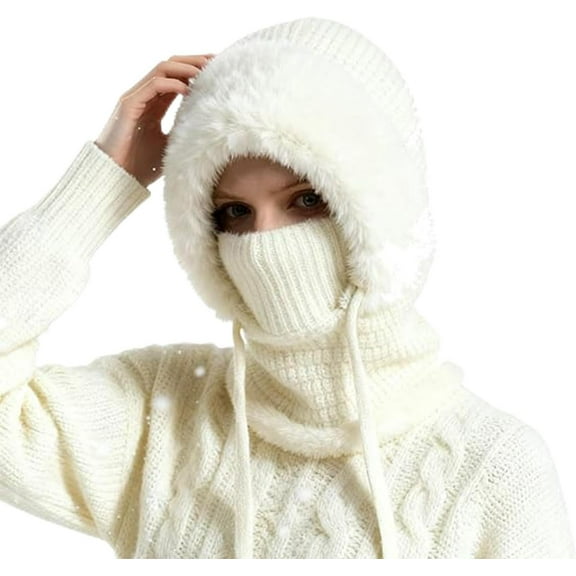 Averageon 3 in 1 Beanie Hat for Women, 2026 new 3-in-1 Knitted Beanie Hat, Winter Windproof Full Cover Cold Resistant Knit Hooded Scarf&Neck Warmer