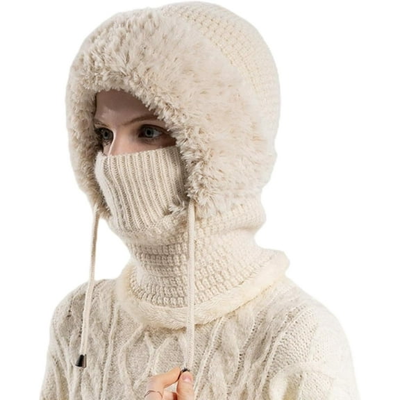 Averageon 3 in 1 Beanie Hat for Women, Windproof Balaclava Knitted Beanie Hat with Mask Scarf Outdoors Winter Warmth Hats