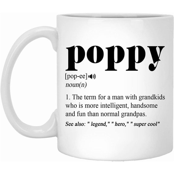 Averaze Poppy Definition Mug - Poppy Defined Coffee Cup Funny Christmas Birthday Gift Idea For Grandpa Fathers Day Present Grandfather 11oz White
