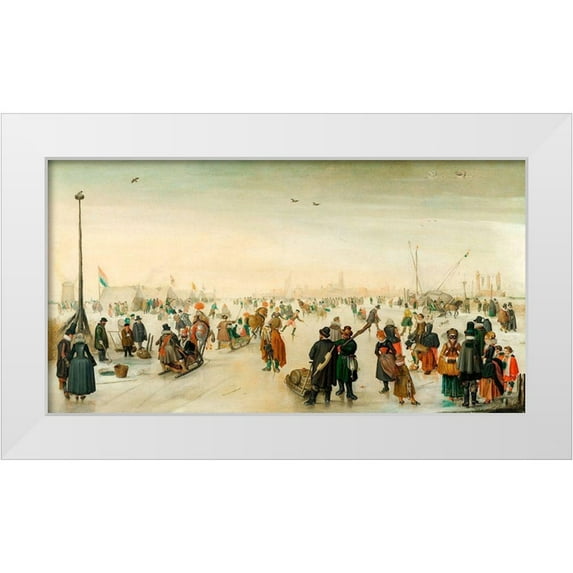 Avercamp, Hendrick 18x11 White Modern Wood Framed Museum Art Print Titled - Enjoying the Ice near a Town