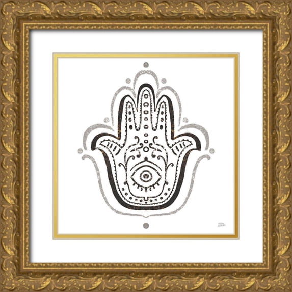 Averinos, Melissa 15x15 Gold Ornate Wood Framed with Double Matting Museum Art Print Titled - Hamsa Amulet in Black