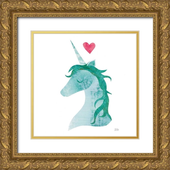 Averinos, Melissa 20x20 Gold Ornate Wood Framed with Double Matting Museum Art Print Titled - Unicorn Magic II Heart Sq