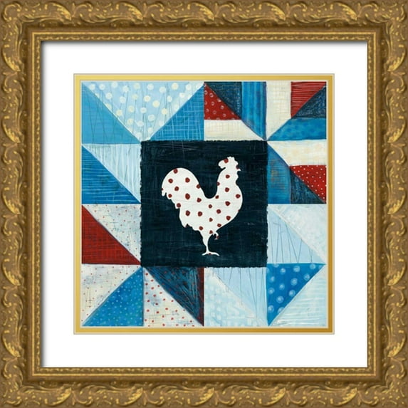 Averinos, Melissa 26x26 Gold Ornate Wood Framed with Double Matting Museum Art Print Titled - Modern Americana Farm Quilt VII