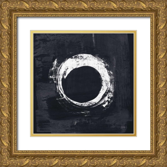 Averinos, Melissa 26x26 Gold Ornate Wood Framed with Double Matting Museum Art Print Titled - Zen Circle I Black Crop
