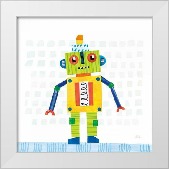 Averinos, Melissa 26x26 White Modern Wood Framed Museum Art Print Titled - Robot Party IV on Squares